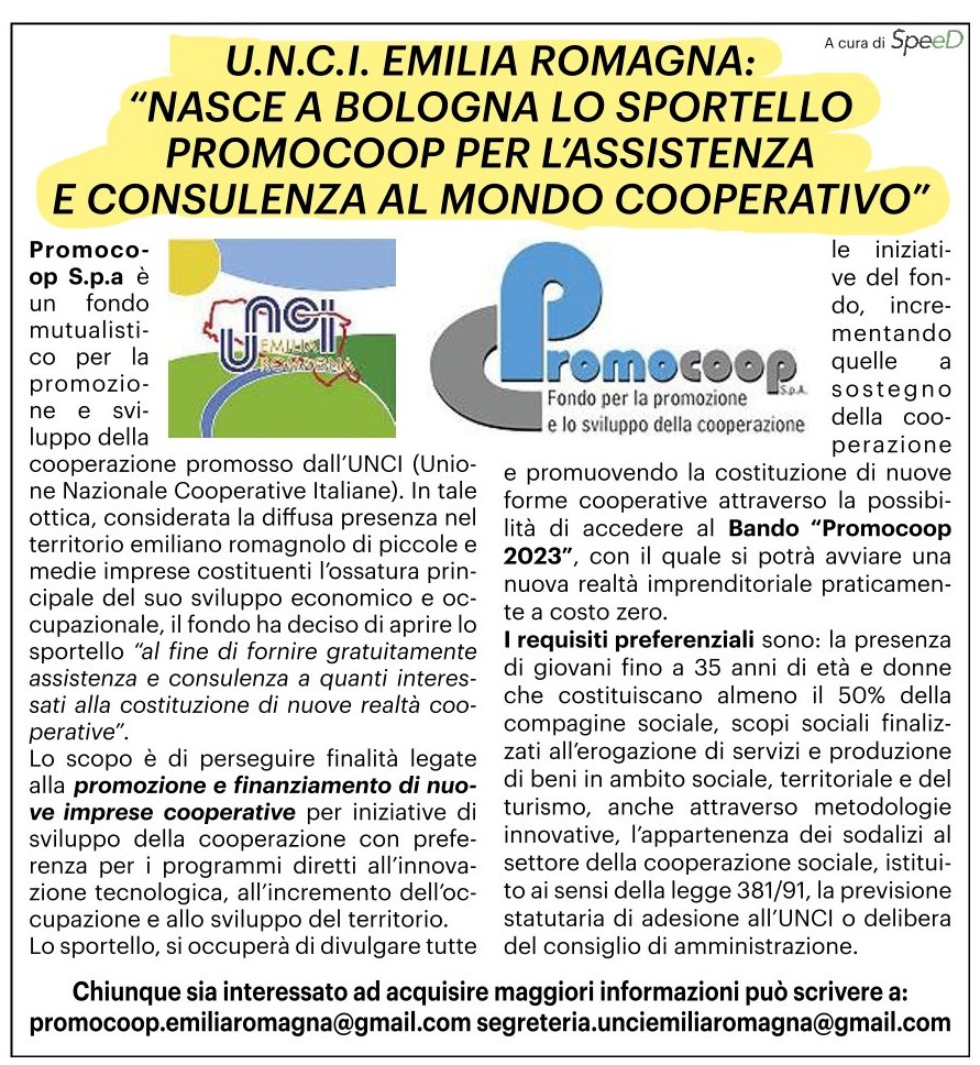 Articolo Nascita Promocoop Emilia Romagna